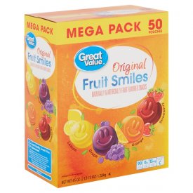 Great Value Original Fruit Smiles Fruit Snacks, 50 ct, 0.9 oz