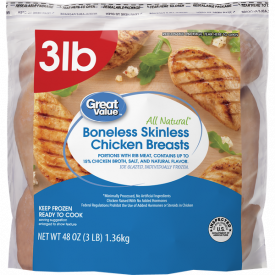 Great Value™ Boneless Skinless Chicken Breast, 3 lb. (Frozen)