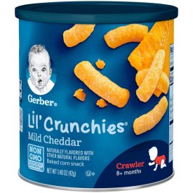 Gerber Lil' Crunchies Baked Whole Grain Corn Snack, Mild Cheddar, 1.48 oz. Canister
