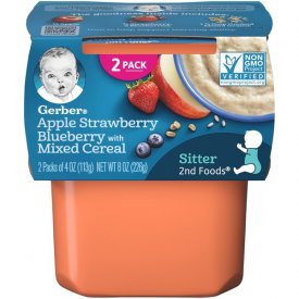 Gerber 2nd Foods Apple Strawberry Blueberry with Mixed Cereal Baby Food, 4 oz. Tubs, 2 Count