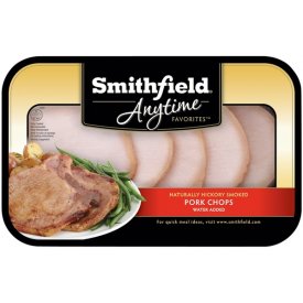 Smithfield Anytime Favorites Naturally Hickory Smoked Pork Chops, Bone In, Fully Cooked, .9-1.3 lbs