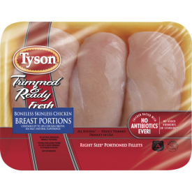 Tyson Trimmed & Ready Fresh Boneless Skinless Chicken Breast Portions, 1.2-1.8 lb