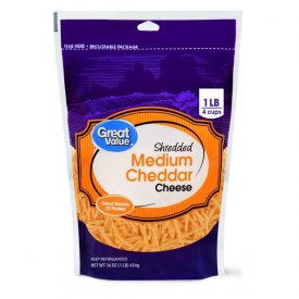 Great Value, Shredded Cheddar Cheese, Medium, 16 Oz.