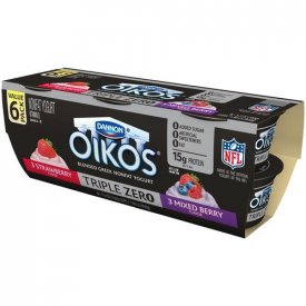 Oikos, Triple Zero Strawberry/Mixed Berry Greek Nonfat Yogurt, 5.3 Oz., 6 Count