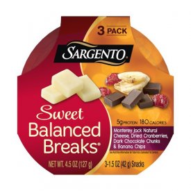 Sargento, Sweet Balanced Breaks Monterey Jack Cheese/Dried Cranberries/Dark Chocolate Chunks/Banana Chips Snacks, 1.5 Oz, 3 Count