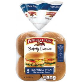 Pepperidge Farm Bakery Classics 100% Whole Wheat Hamburger Buns, 14.5 oz. Bag, 8-pack