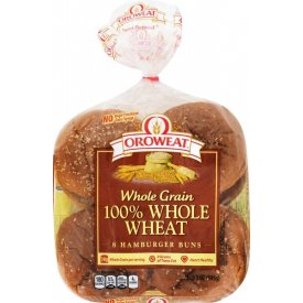Oroweat Whole Grains 100% Whole Wheat Hamburger Buns 8 count