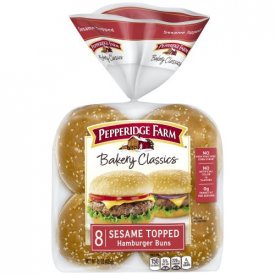 Pepperidge Farm Bakery Classics Sesame Topped Hamburger Buns, 15 oz. Bag, 8-pack