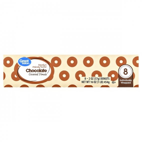 Great Value Chocolate Covered Donuts, 16 oz, 8 Count