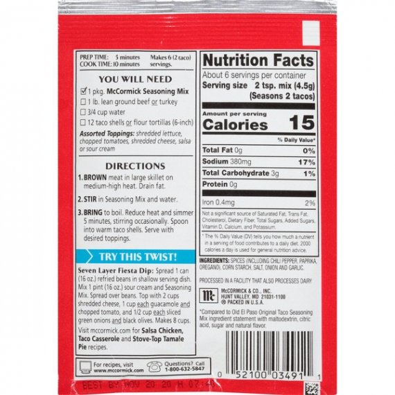 McCormick Original Taco Seasoning Mix Packet, 1 oz, 8 image