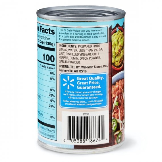 Great Value Fat Free Refried Beans, 16 oz, 6 image