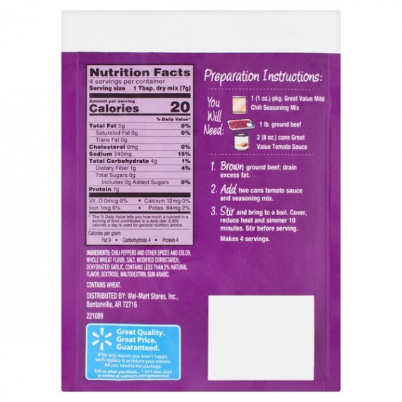 Great Value Mild Chili Seasoning Mix, 1 oz, 9 image