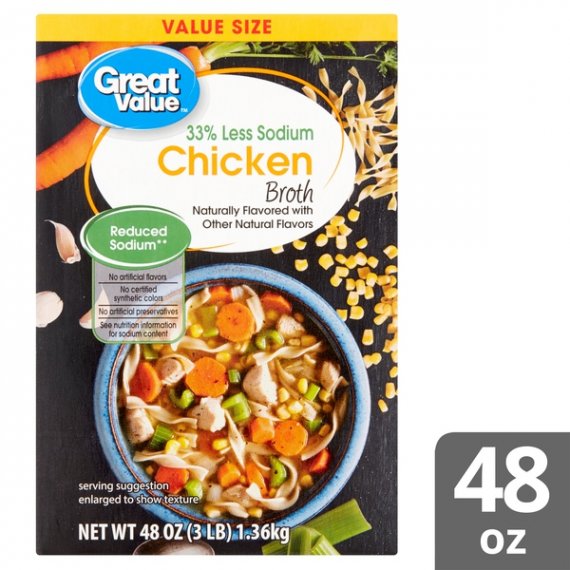 Great Value Reduced Sodium Chicken Broth Value Size, 48 oz, 8 image