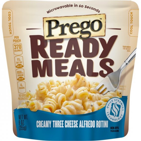Prego Microwavable Pasta Ready Meals, Rotini with Creamy Three Cheese Alfredo Sauce, 9 Ounce Pouch, 2 image