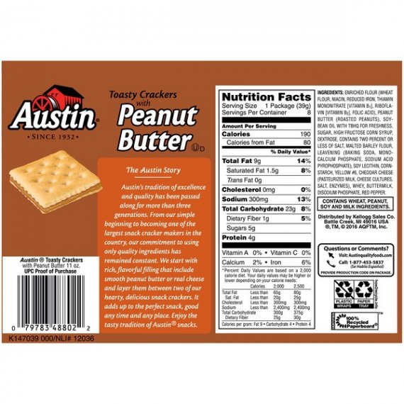 Austin Toasty Crackers with Peanut Butter Cracker Sandwiches, 1.38 Oz., 8 Count, 2 image