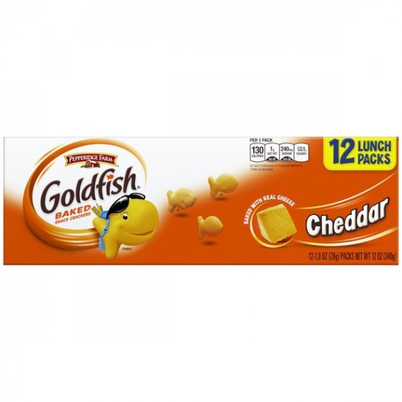 Pepperidge Farm Goldfish Cheddar Crackers, 12 oz. Multi-pack Tray, 12-count 1 oz. Single-Serve Snack Packs, 5 image