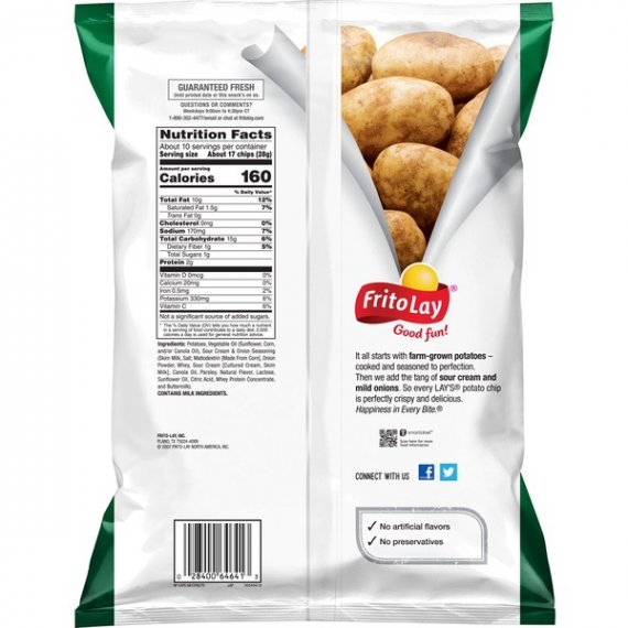 Lay's Sour Cream & Onion Potato Chips, 9.5 Oz., 2 image