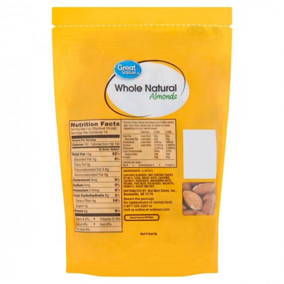 Great Value Whole Natural Almonds, 14 Oz, 7 image