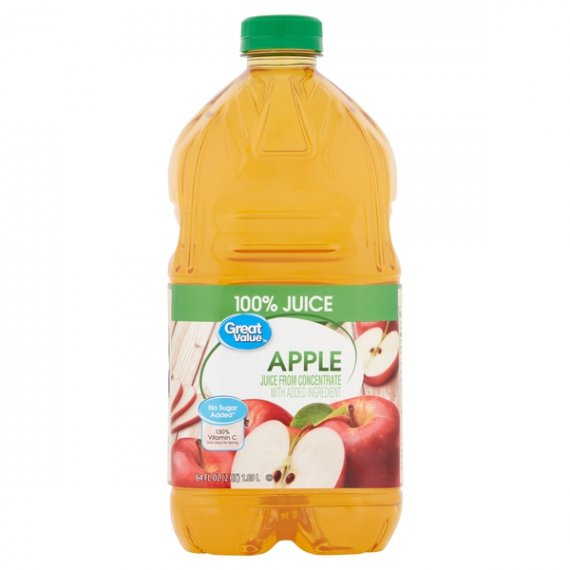 Great Value No Added Sweeteners 100% Apple Juice, 64 Fl. Oz., 8 image