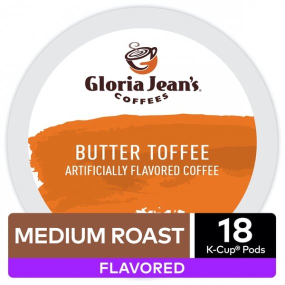 Gloria Jean's Coffee Butter Toffee, Flavored Keurig K-Cup Pod, Medium Roast, 18 Ct