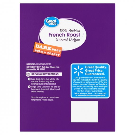 Great Value 100% Arabica French Roast Ground Coffee, 16.7 oz, 48 Count, 8 image