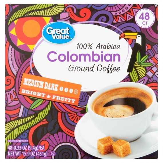 Great Value 100% Arabica Colombian Ground Coffee, 15.9 oz, 48 Count, 6 image