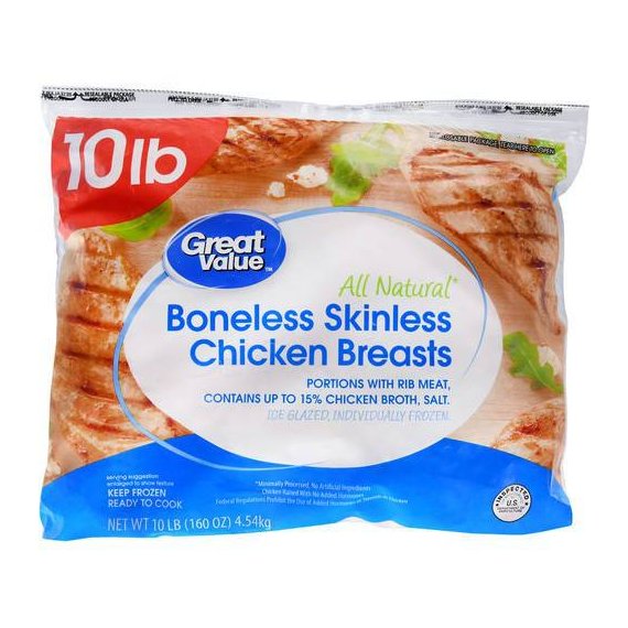 Great Value Frozen Boneless Skinless Chicken Breasts, 10.0 lb