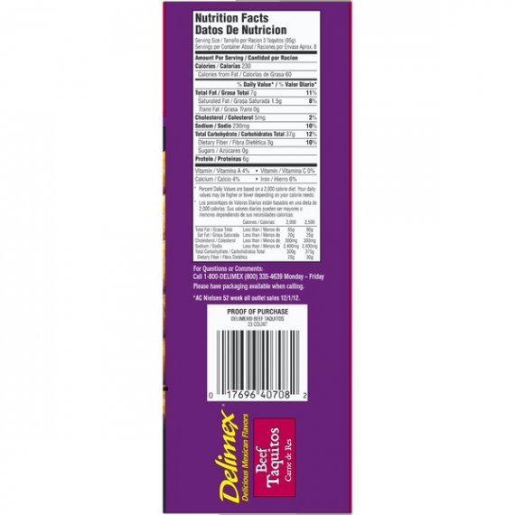 Delimex Beef Corn Taquitos, Frozen Appetizer, 23 ct - 23.0 oz Box, 8 image