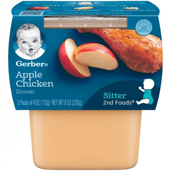 Gerber 2nd Foods Apples & Chicken Baby Food, 4 oz. Tubs, 2 Count