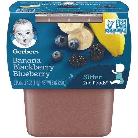 Gerber 2nd Foods Banana Blackberry Blueberry Baby Food, 4 oz. Tubs, 2 Count
