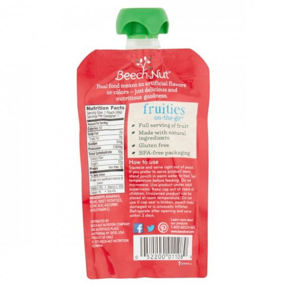 Beech-Nut Fruities On-The-Go Banana, Pear & Sweet Potato Puree Stage 2, 6 Months and Up, 3.5 oz, 4 image