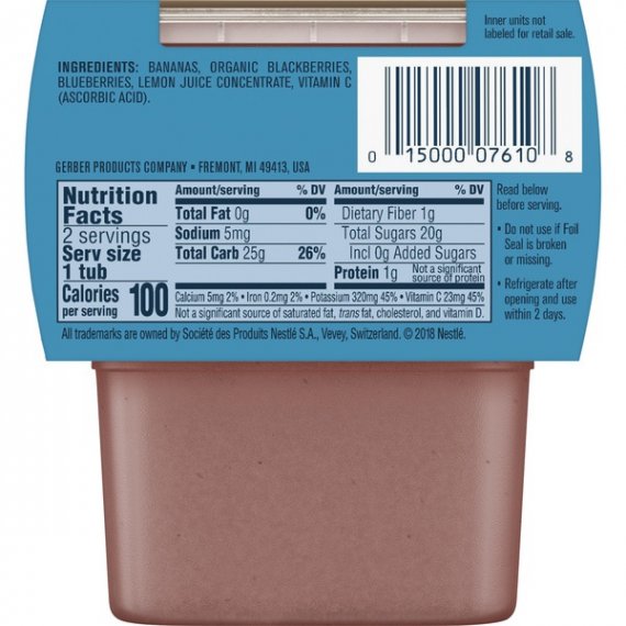 Gerber 2nd Foods Banana Blackberry Blueberry Baby Food, 4 oz. Tubs, 2 Count, 5 image