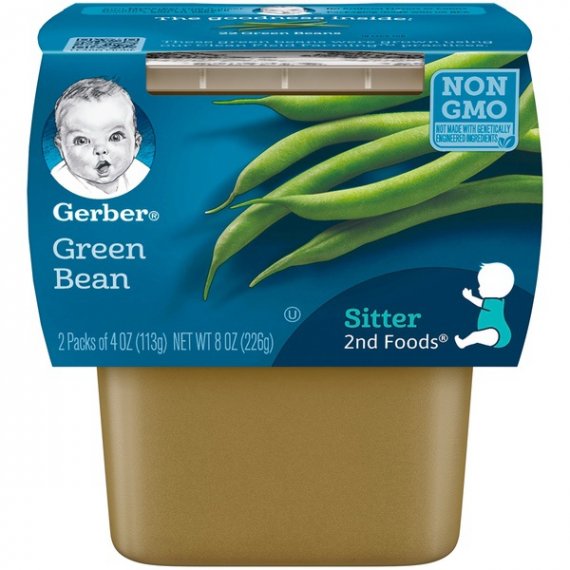 Gerber 2nd Foods Green Bean Baby Food, 4 oz Tubs, 2 Count
