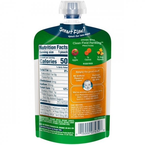 Gerber Organic 2nd Foods Baby Food, Apple Carrot Squash, 3.5 oz Pouch, 2 image