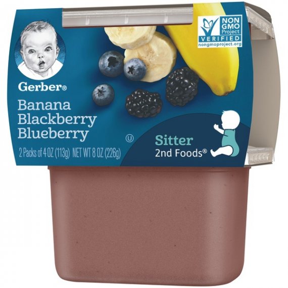 Gerber 2nd Foods Banana Blackberry Blueberry Baby Food, 4 oz. Tubs, 2 Count, 8 image
