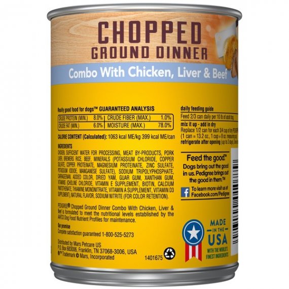 Pedigree Chopped Ground Dinner Combo with Chicken, Beef & Liver Adult Canned Wet Dog Food, 13.2 oz. Can, 8 image