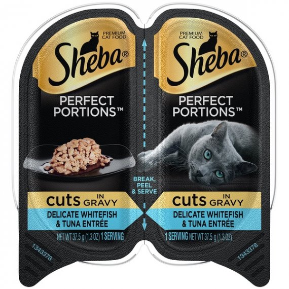 Sheba Perfect Portions Wet Cat Food Cuts in Gravy Delicate Whitefish & Tuna Entree, 2.6 oz. Twin-Pack Trays, 2 image