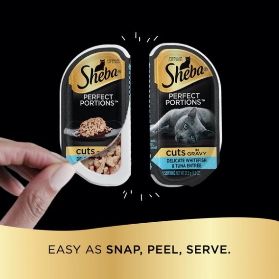Sheba Perfect Portions Wet Cat Food Cuts in Gravy Delicate Whitefish & Tuna Entree, 2.6 oz. Twin-Pack Trays, 11 image