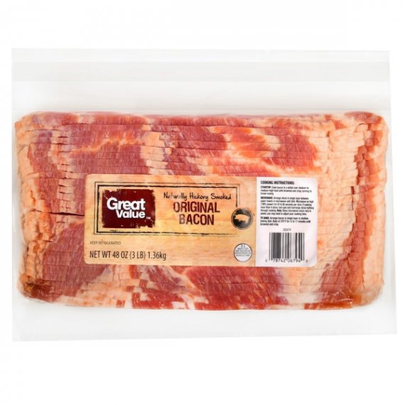 Great Value Original Naturally Hickory Smoked Bacon, 48 Oz.
