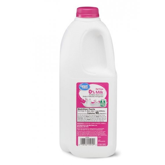 Great Value Fat Free 0% Milk, 0.5 gal