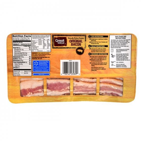Great Value Original Hickory Smoked Bacon, 12 Oz., 2 image