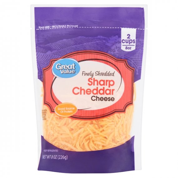 Great Value Finely Shredded Sharp Cheddar Cheese, 8 oz, 8 image