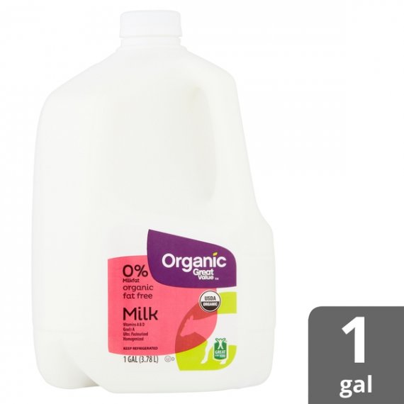 Great Value Organic Fat Free Milk, 1 gal, 10 image