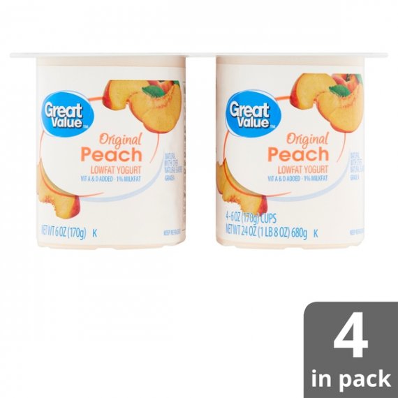 Great Value Original Peach Lowfat Yogurt, 6 oz, 4 count, 10 image