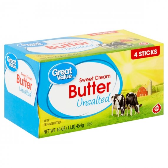 Great Value Sweet Cream Unsalted Butter, 4 count, 16 oz