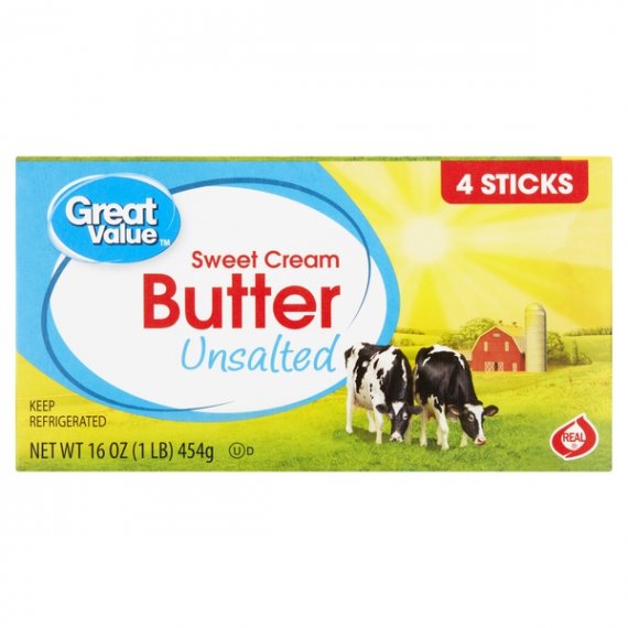 Great Value Sweet Cream Unsalted Butter, 4 count, 16 oz, 8 image