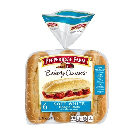 Pepperidge Farm Bakery Classics Soft White with Sesame Seeds Hoagie Rolls, 14.5 oz. Bag, 6-pack